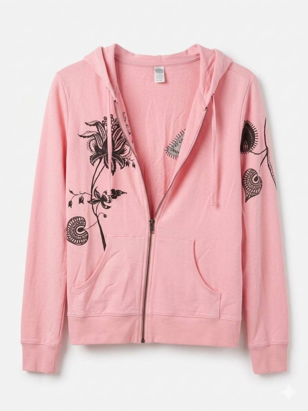Style & Co. Pink Floral Zip Front Hoodie Jacket